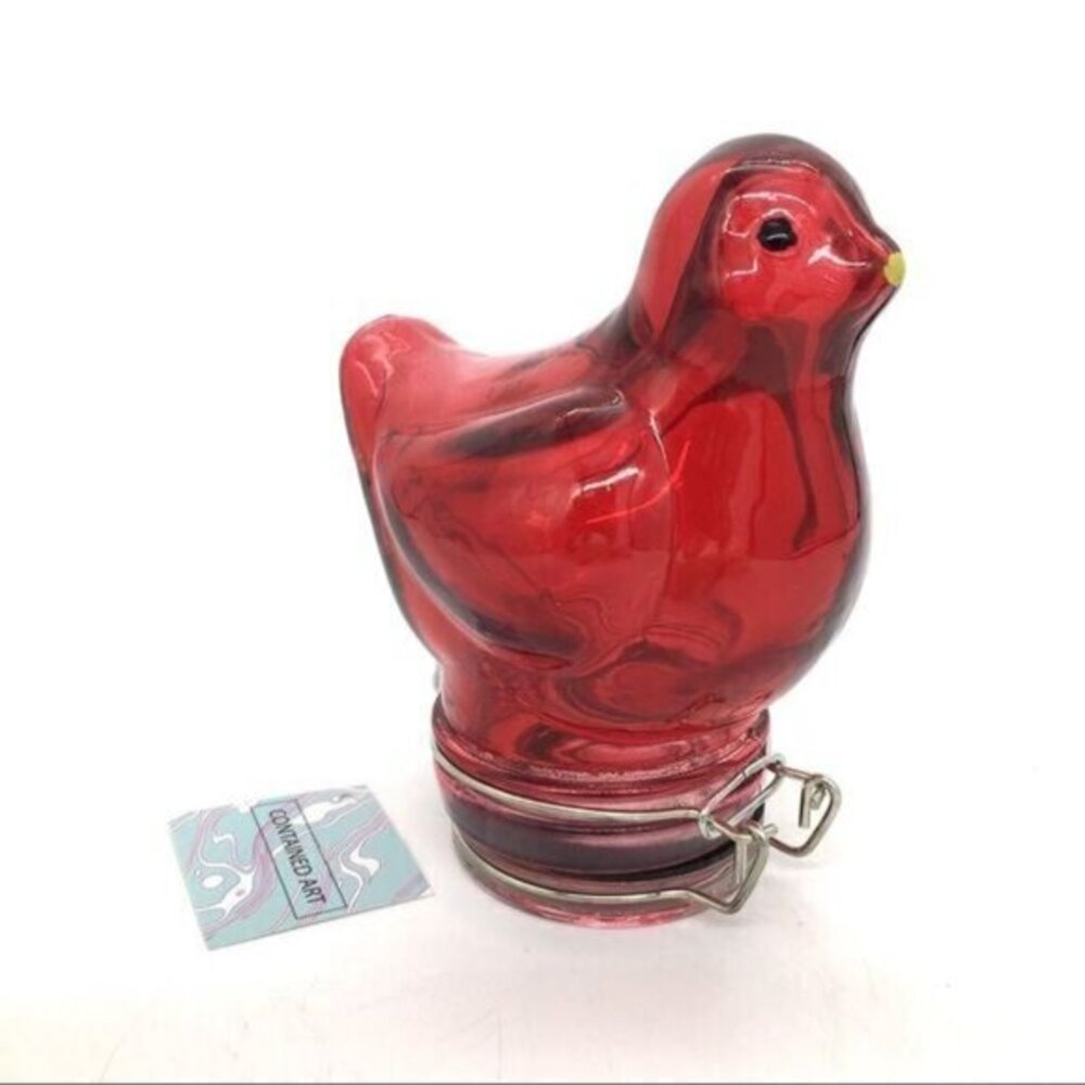 Contained Art Glass Bird Cardinal Airtight Canister Large 250ml 8.4oz NEW